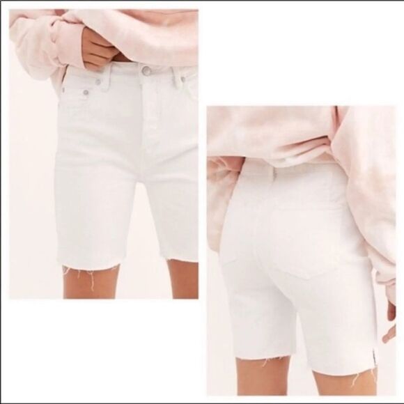 Free People | We The Free Cotton White Button Fly Raw Hem Bermuda Shorts | 26 - Picture 1 of 10